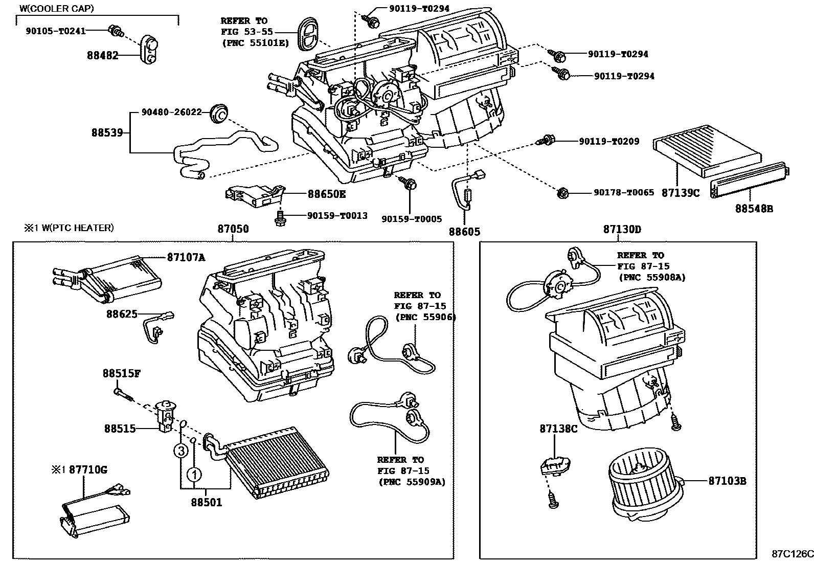 Toyota HILUX 暖风和空调系统 - 冷却器组件 EPC diagram — 87C126C