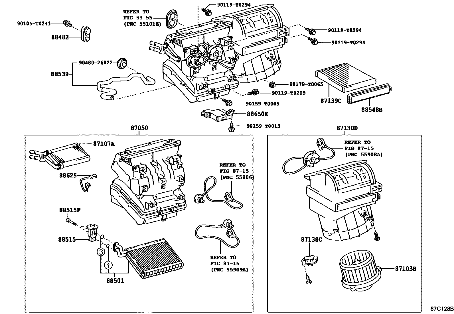 Toyota HILUX 暖风和空调系统 - 冷却器组件 EPC diagram — 87C128B