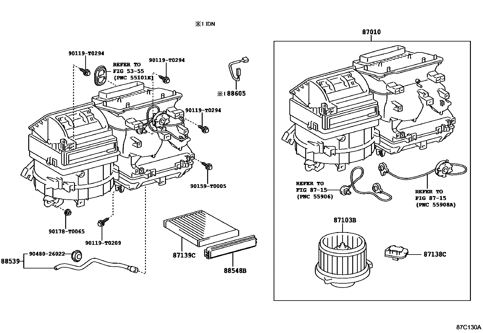 Toyota HILUX 暖风和空调系统 - 冷却器组件 EPC diagram — 87C130A