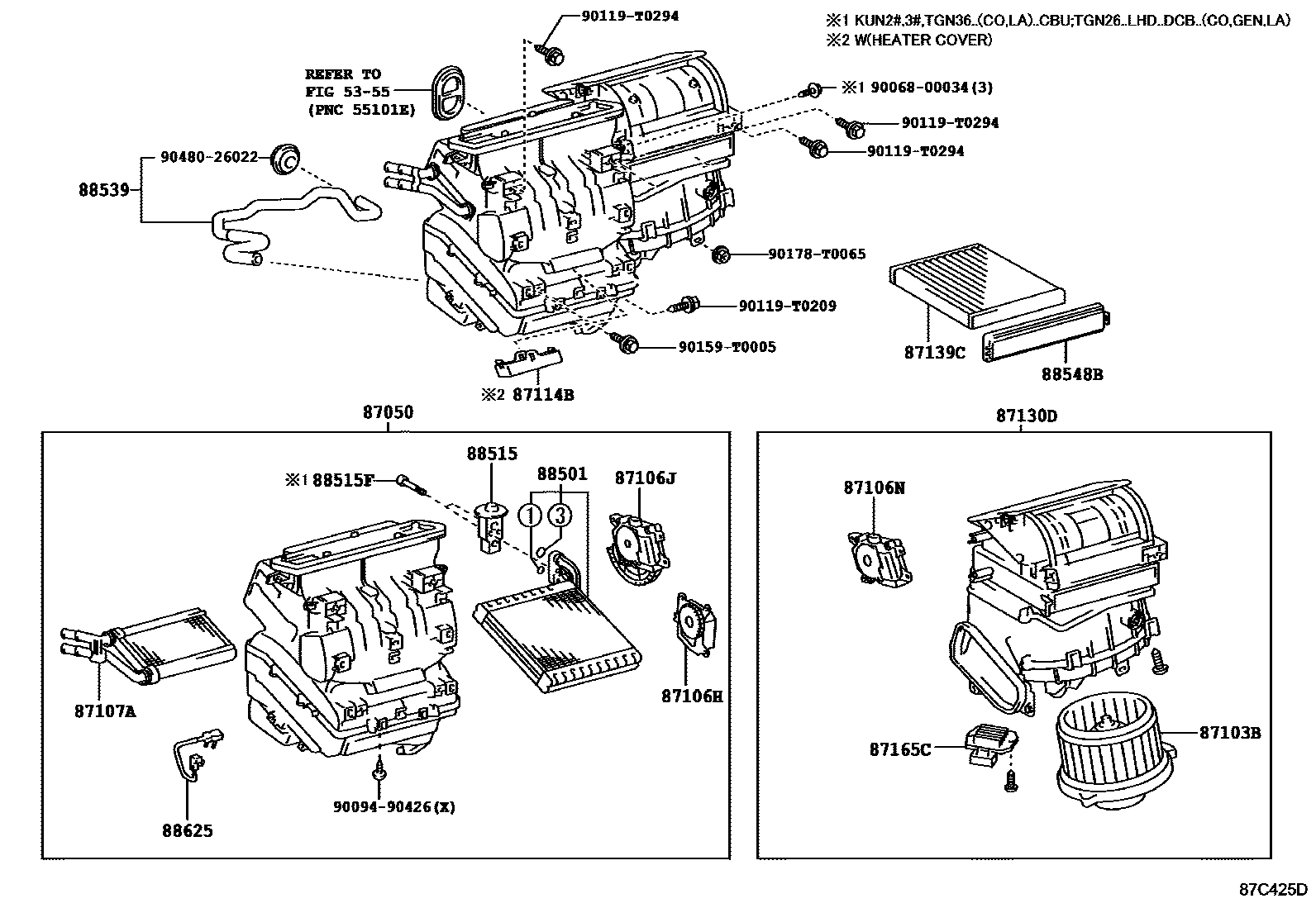 Toyota HILUX 暖风和空调系统 - 冷却器组件 EPC diagram — 87C425D