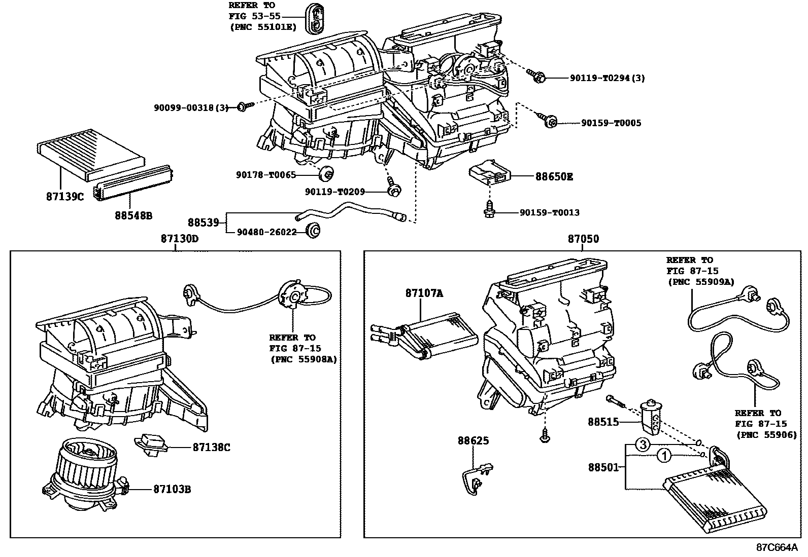 Toyota HILUX 暖风和空调系统 - 冷却器组件 EPC diagram — 87C664A