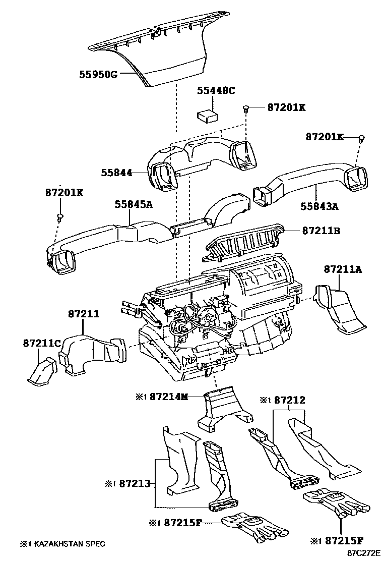 Toyota HILUX 暖风和空调系统 - 控制器和风管 EPC diagram — 87C272E