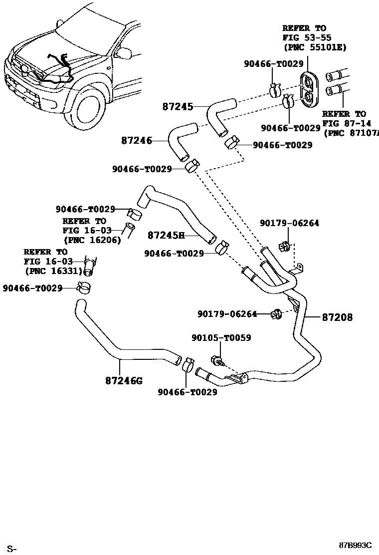 Toyota HILUX 暖风和空调系统 - 水管 EPC diagram — 87B993C
