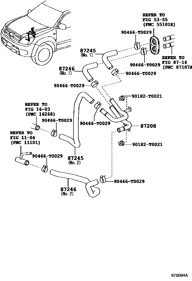Toyota HILUX 暖风和空调系统 - 水管 EPC diagram — 87B994A
