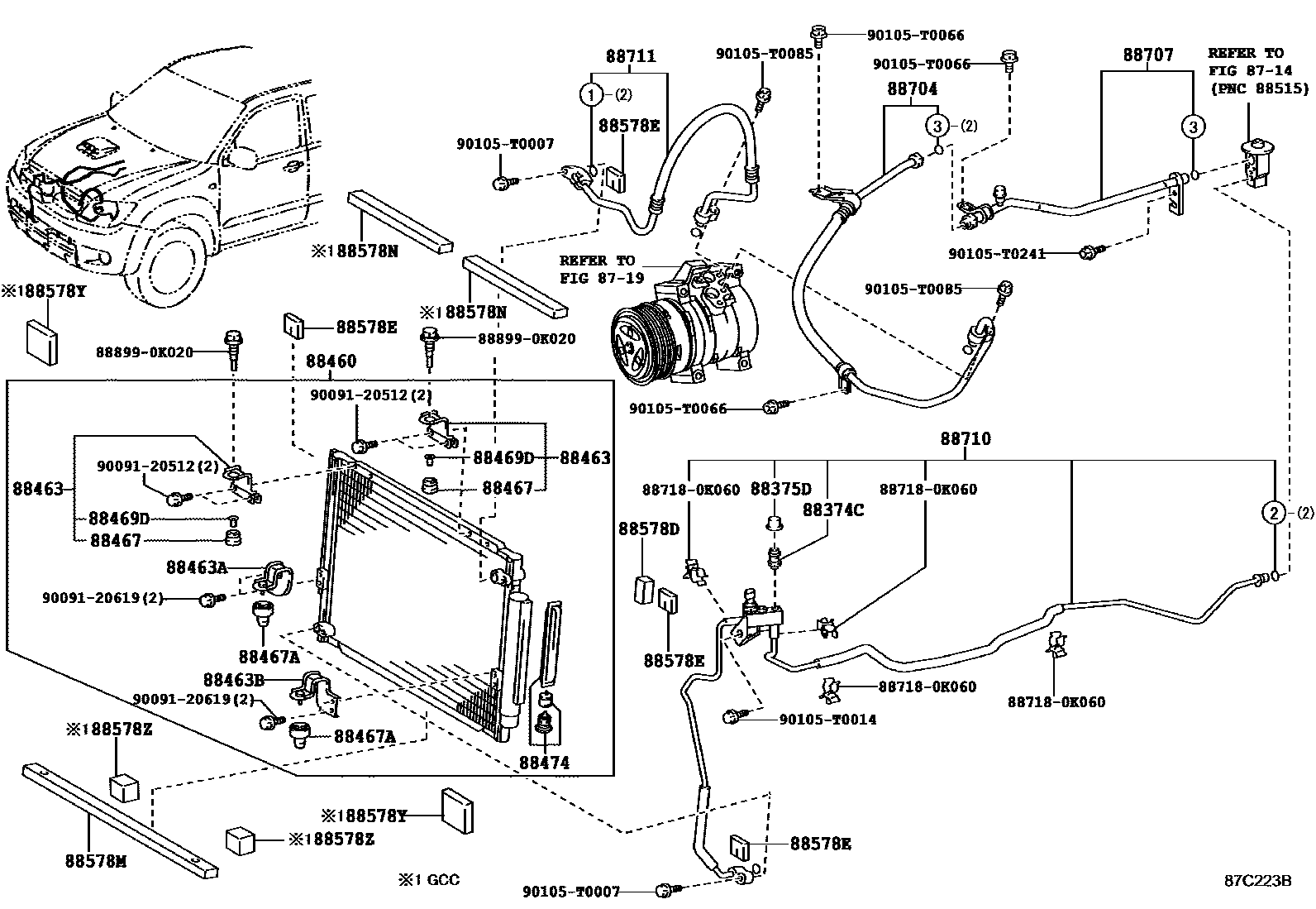 Toyota HILUX Heating & Air Conditioning - Cooler Piping EPC diagram — 87C223B