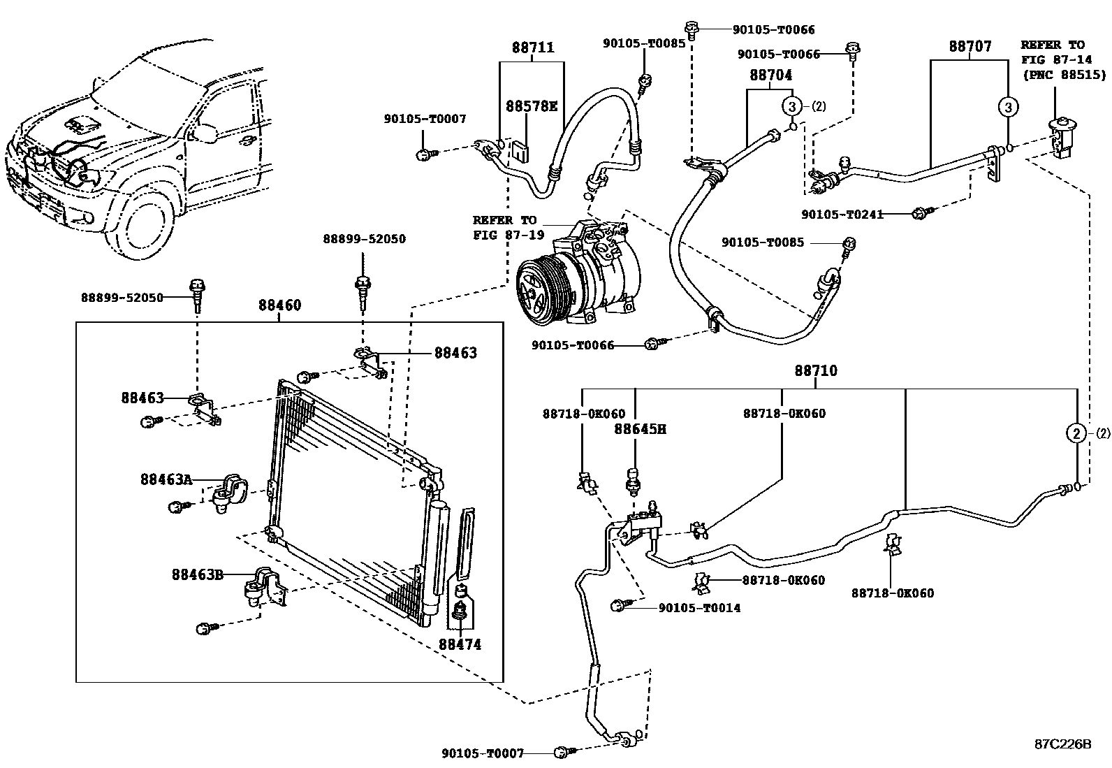 Toyota HILUX Heating & Air Conditioning - Cooler Piping EPC diagram — 87C226B