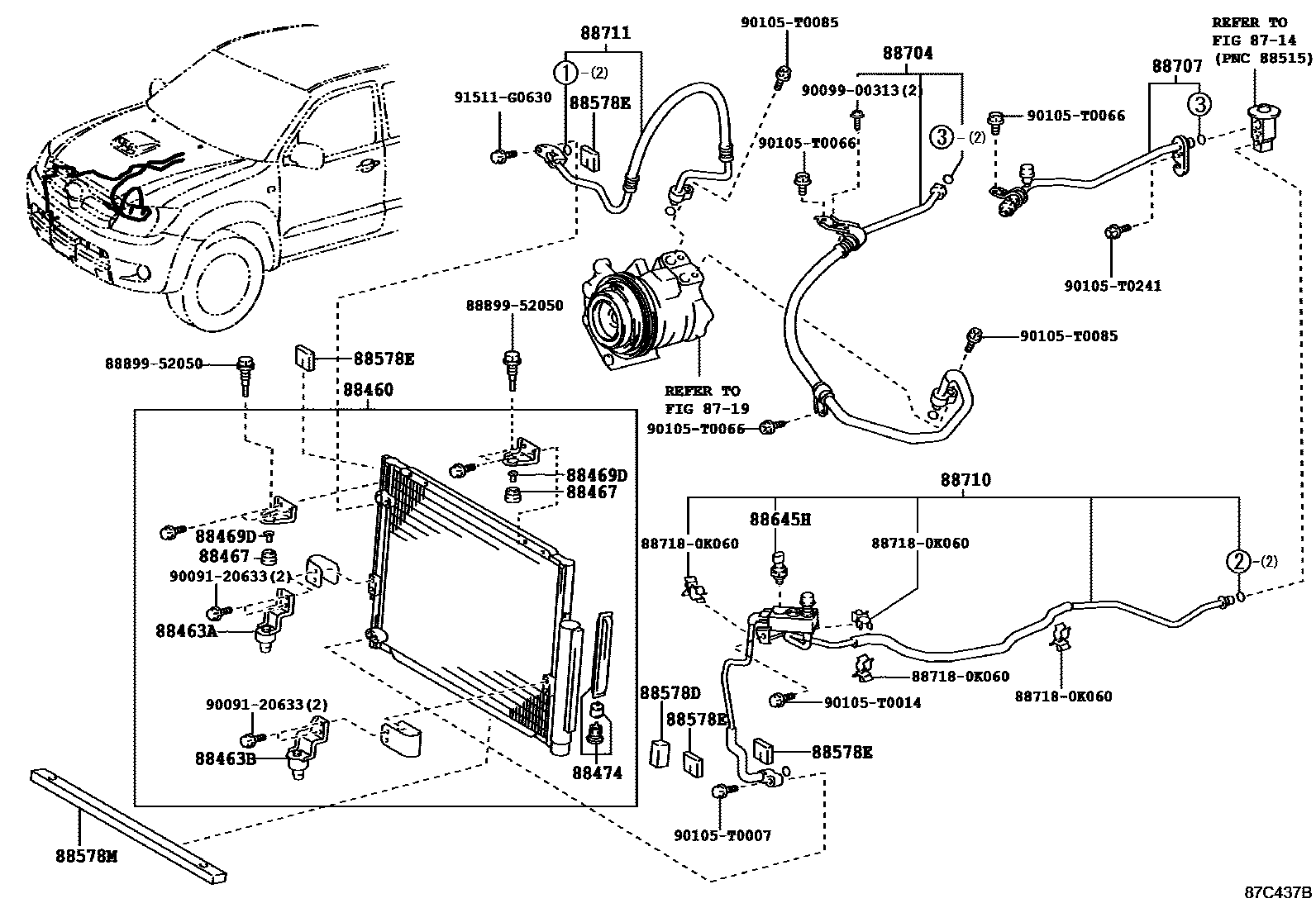 Toyota HILUX Heating & Air Conditioning - Cooler Piping EPC diagram — 87C437B