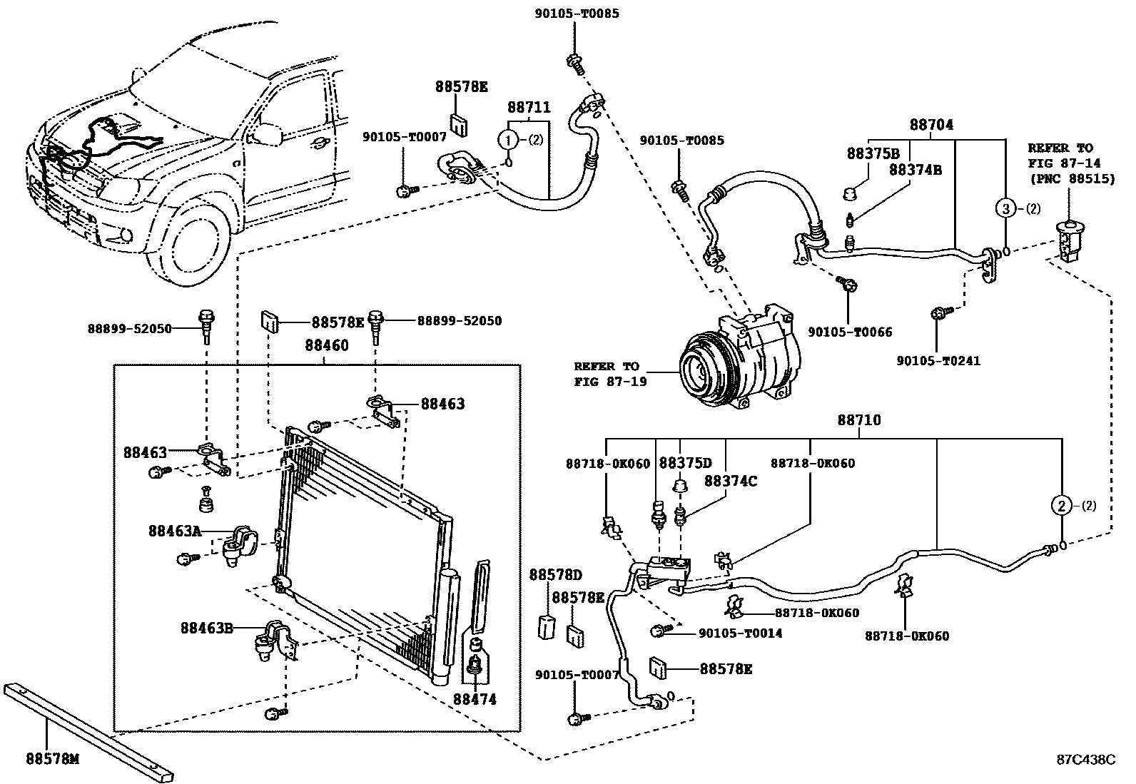 Toyota HILUX Heating & Air Conditioning - Cooler Piping EPC diagram — 87C438C