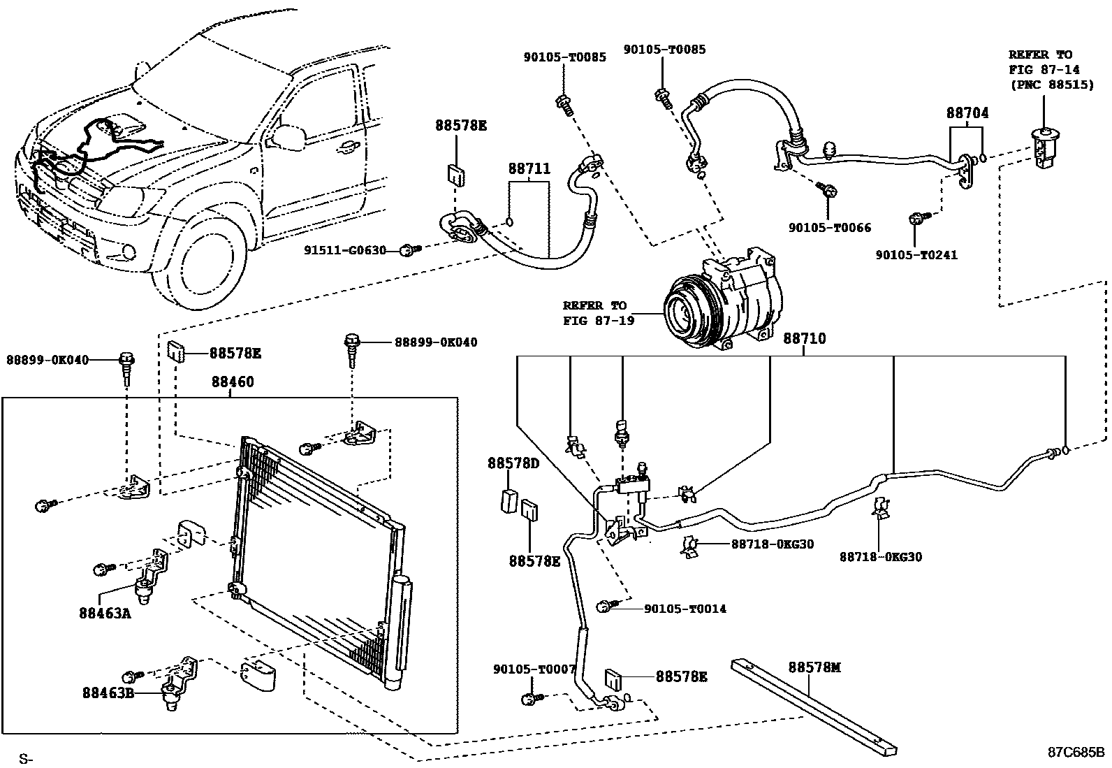 Toyota HILUX Heating & Air Conditioning - Cooler Piping EPC diagram — 87C685B