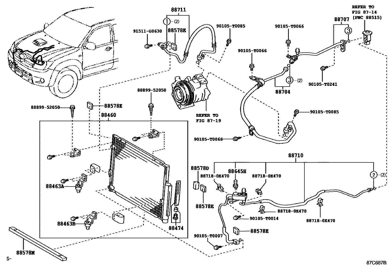 Toyota HILUX Heating & Air Conditioning - Cooler Piping EPC diagram — 87C687B