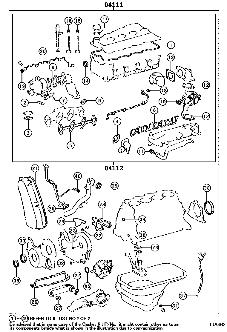 Toyota HILUX Engine Overhaul Gasket Kit EPC diagram — 11A462