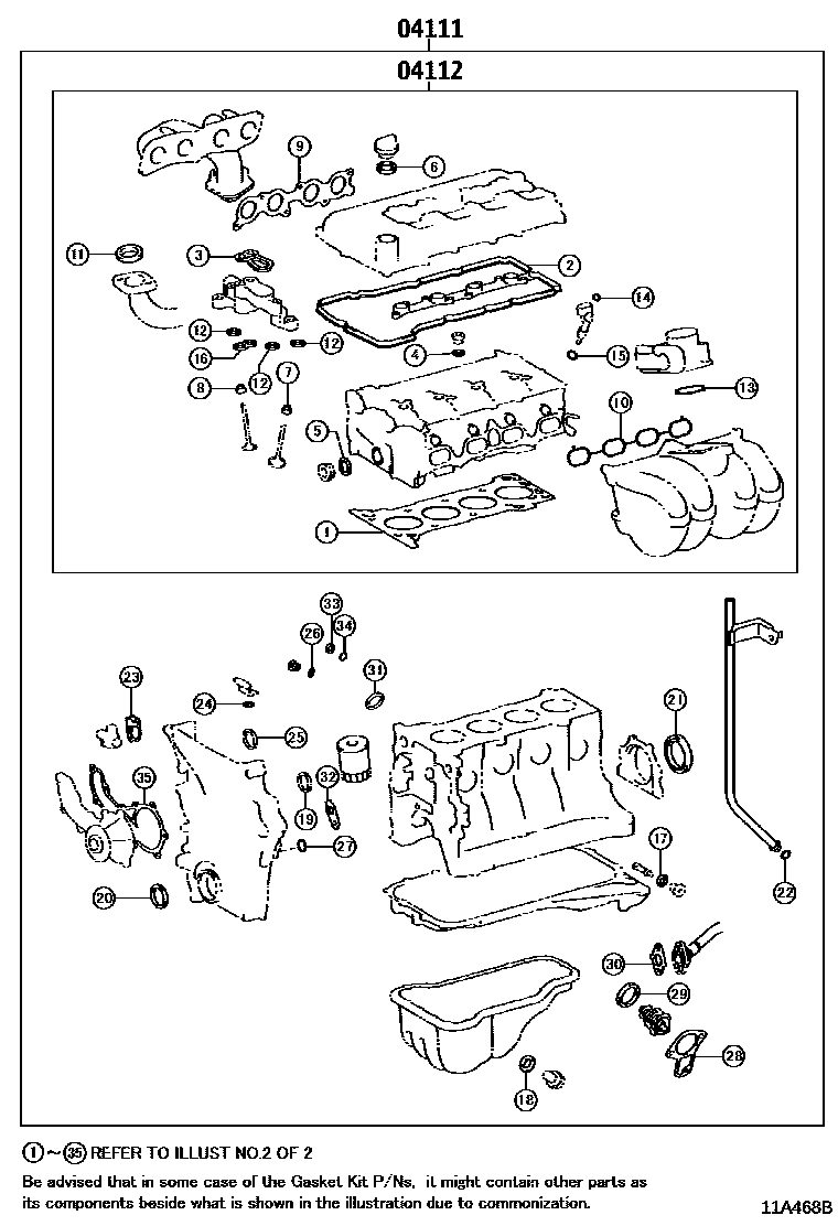 Toyota HILUX Engine Overhaul Gasket Kit EPC diagram — 11A468B