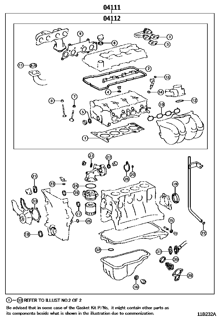 Toyota HILUX Engine Overhaul Gasket Kit EPC diagram — 11B232A