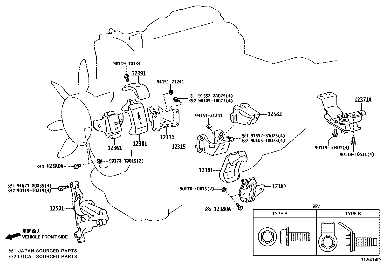 Toyota HILUX Engine Mounting EPC diagram — 11A414D