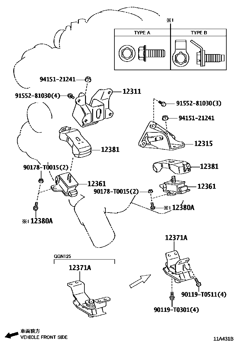 Toyota HILUX Engine Mounting EPC diagram — 11A431B