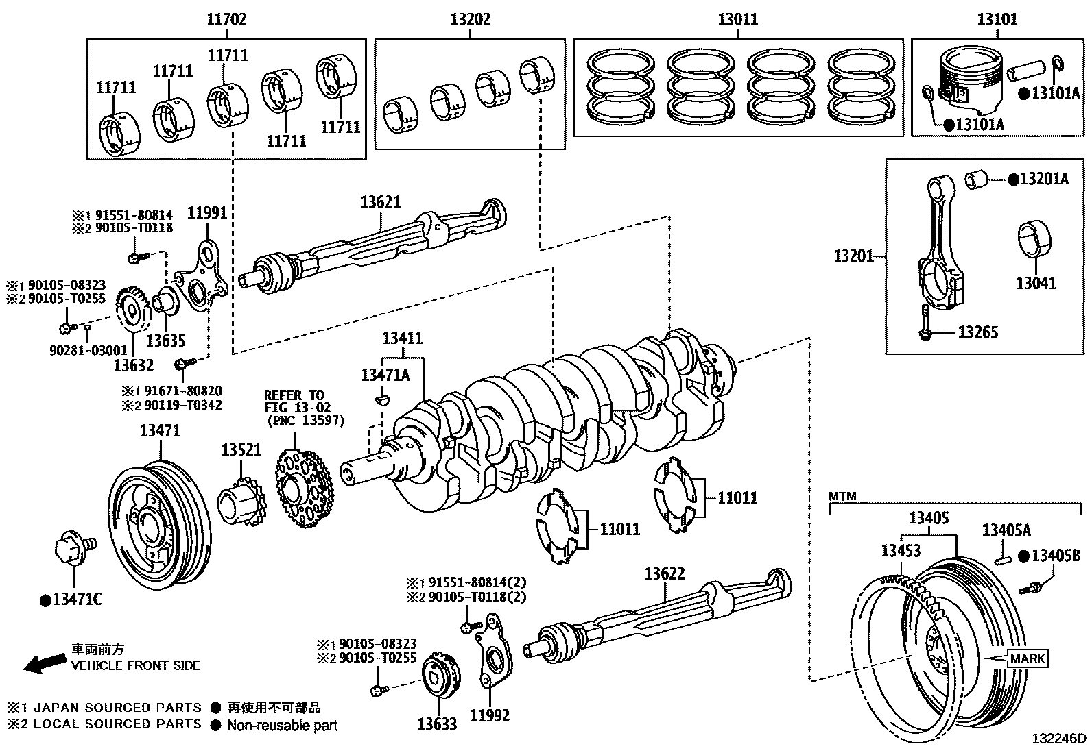 Toyota HILUX Crankshaft & Piston EPC diagram — 132246D