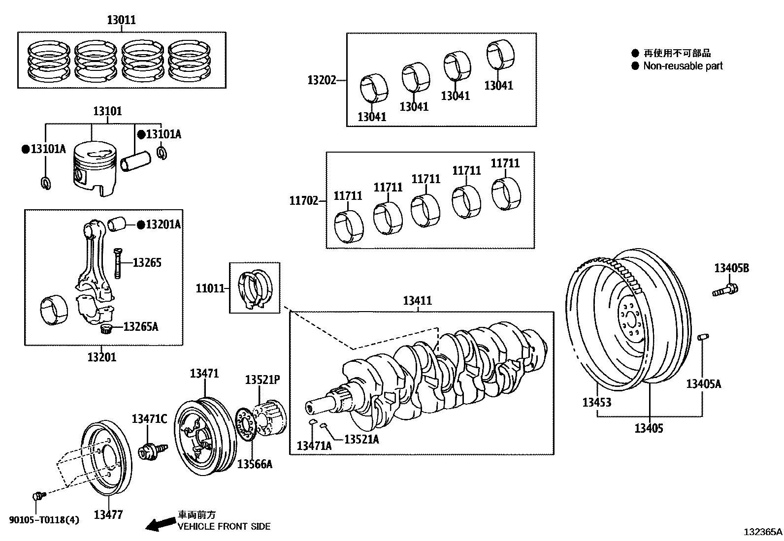 Toyota HILUX Crankshaft & Piston EPC diagram — 132365A