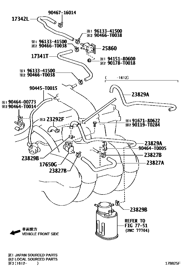 Toyota HILUX vacuum tube EPC diagram — 178825F