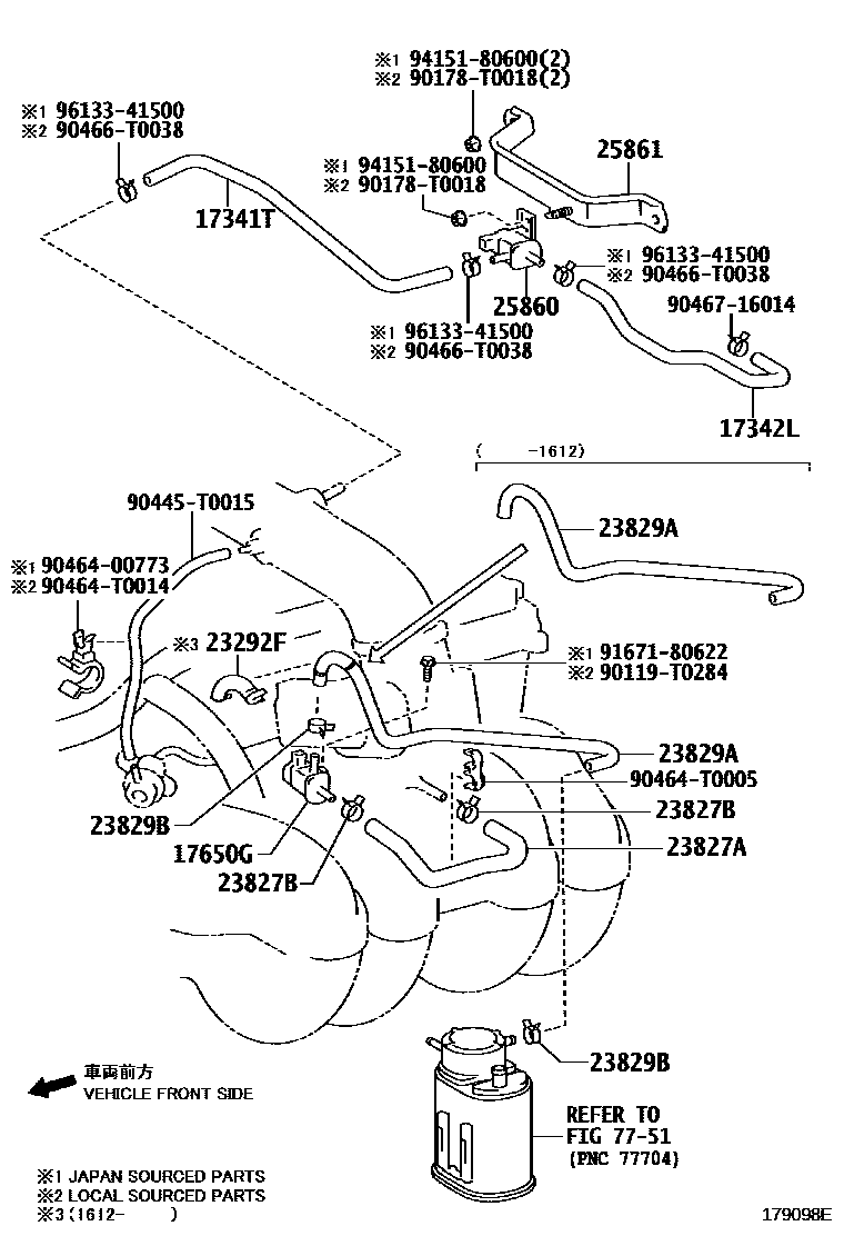 Toyota HILUX vacuum tube EPC diagram — 179098E