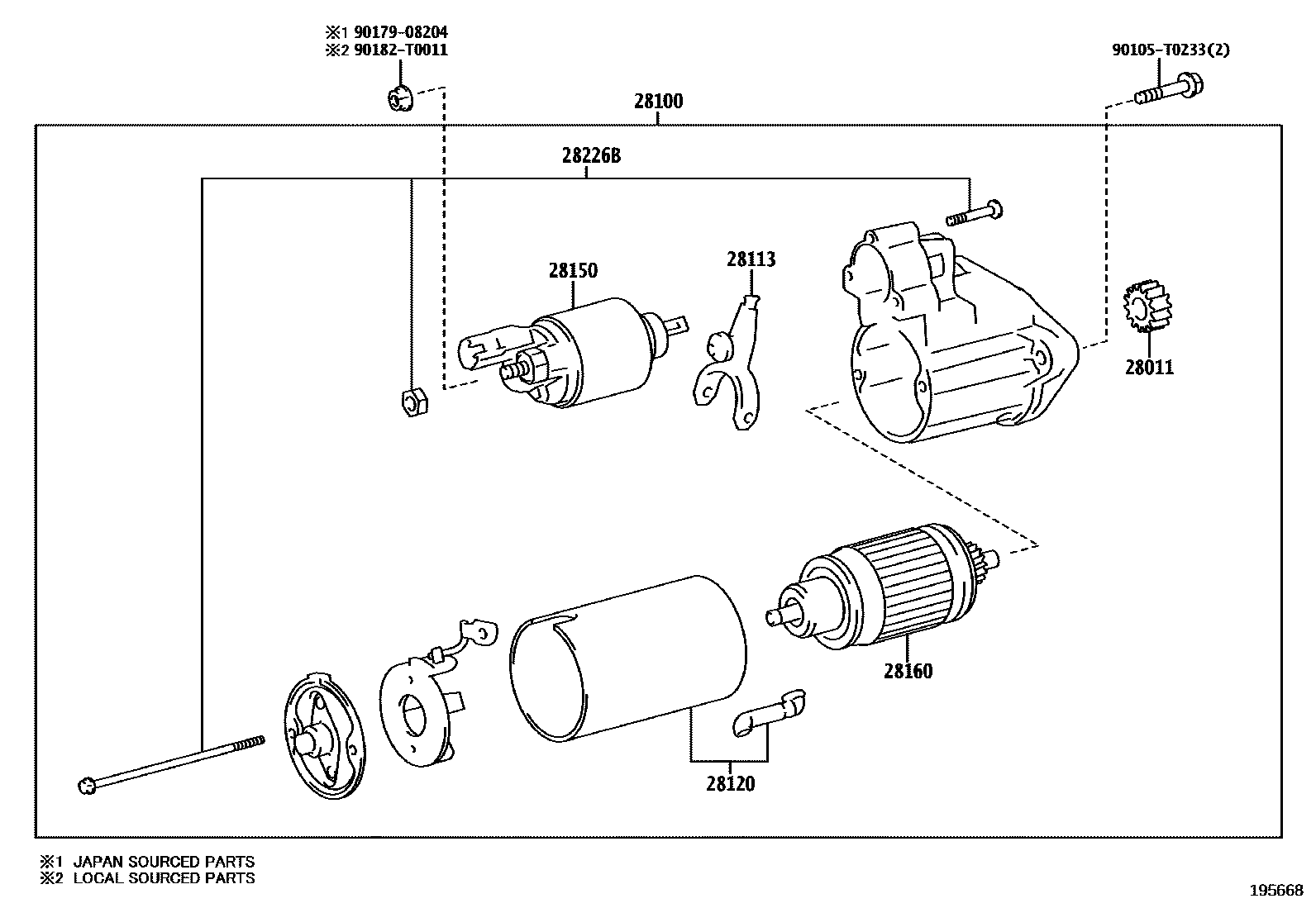 Toyota HILUX 起动机 EPC diagram — 195668