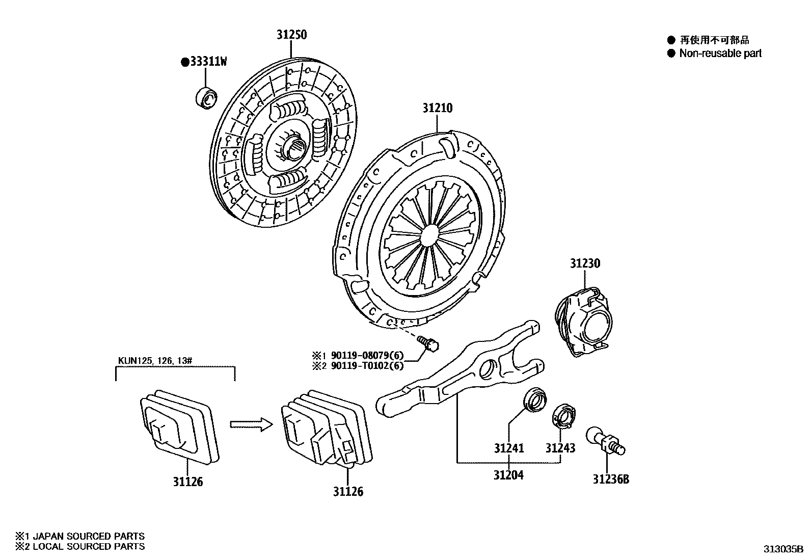 Toyota HILUX 离合器和分离叉 EPC diagram — 313035B