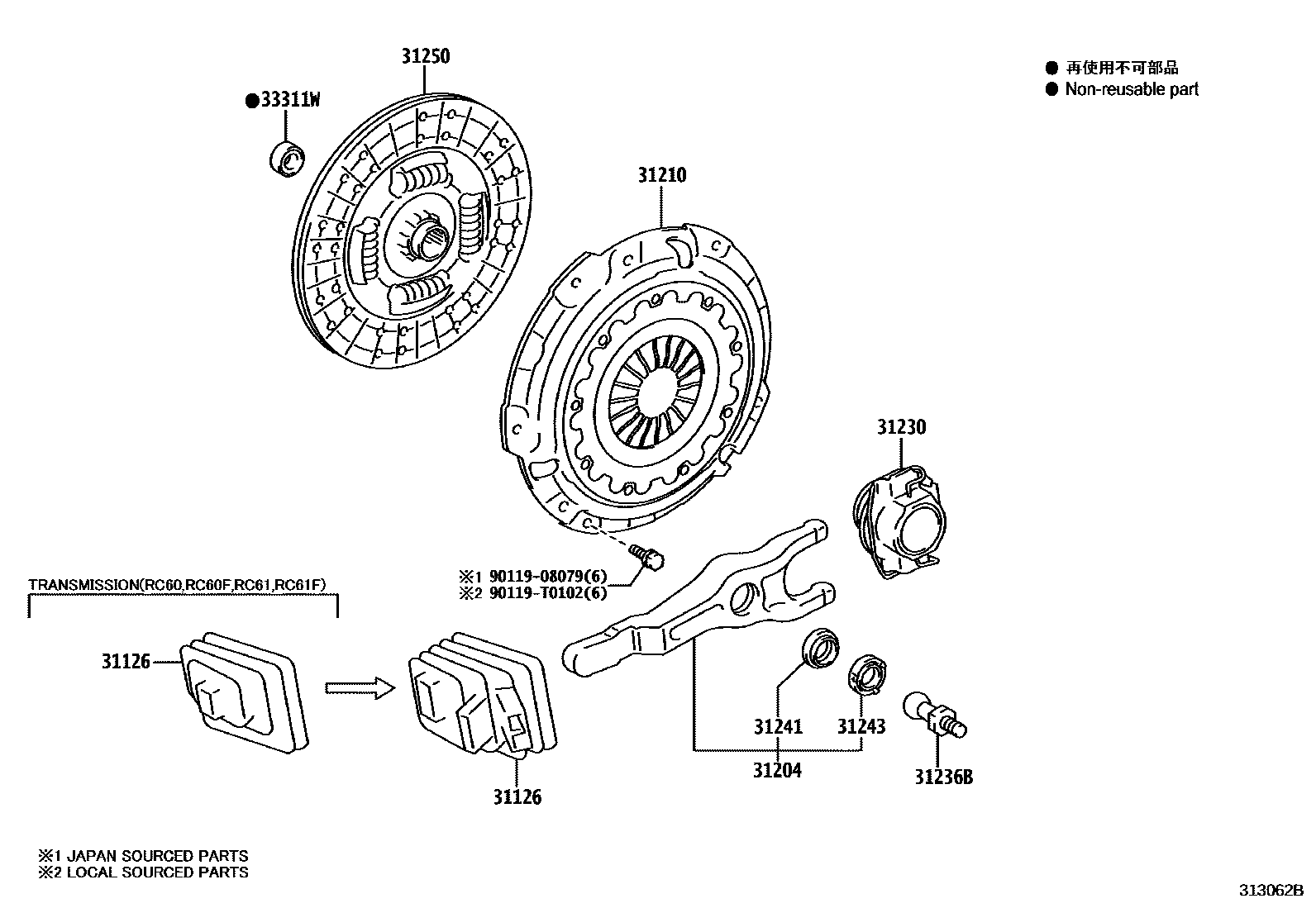 Toyota HILUX 离合器和分离叉 EPC diagram — 313062B