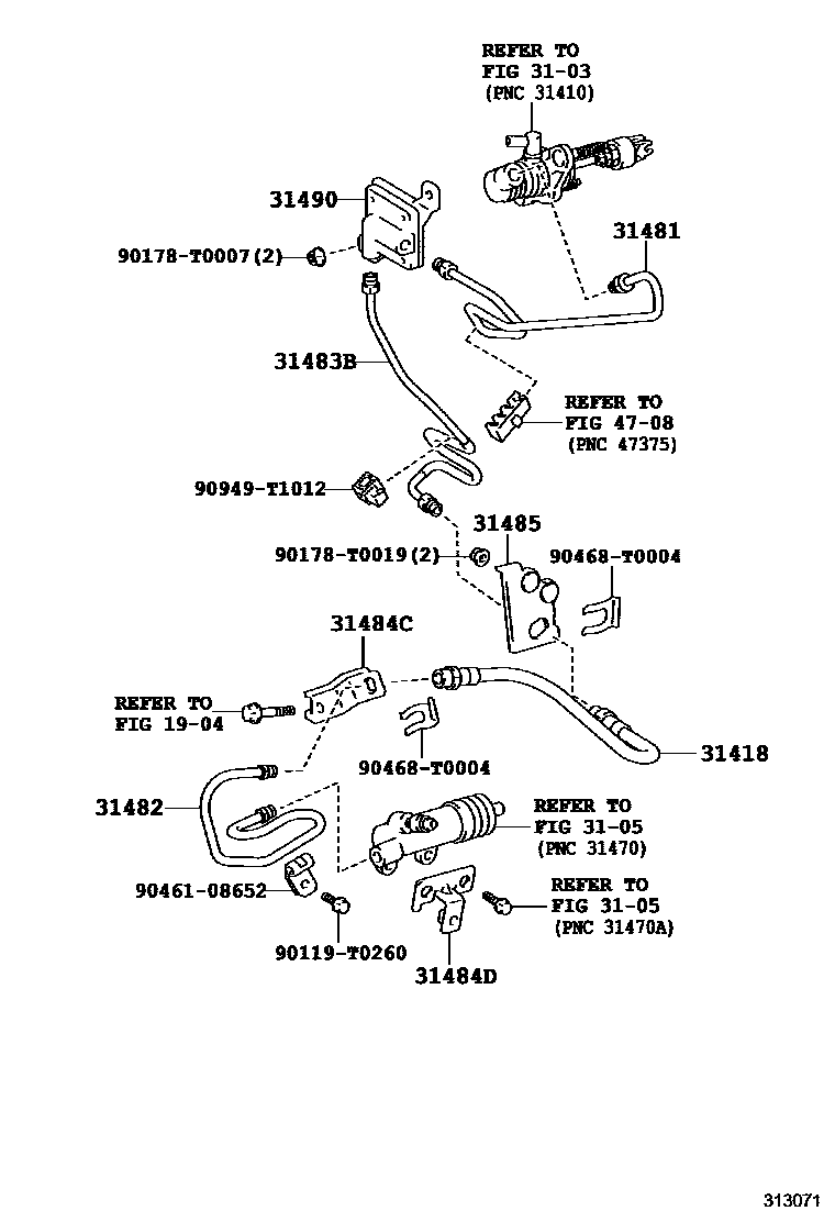 Toyota HILUX 离合器踏板和挠性软管 EPC diagram — 313071