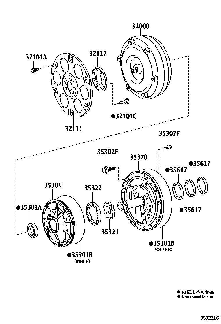 Toyota HILUX 变矩器、前油泵和链条(ATM) EPC diagram — 359231C