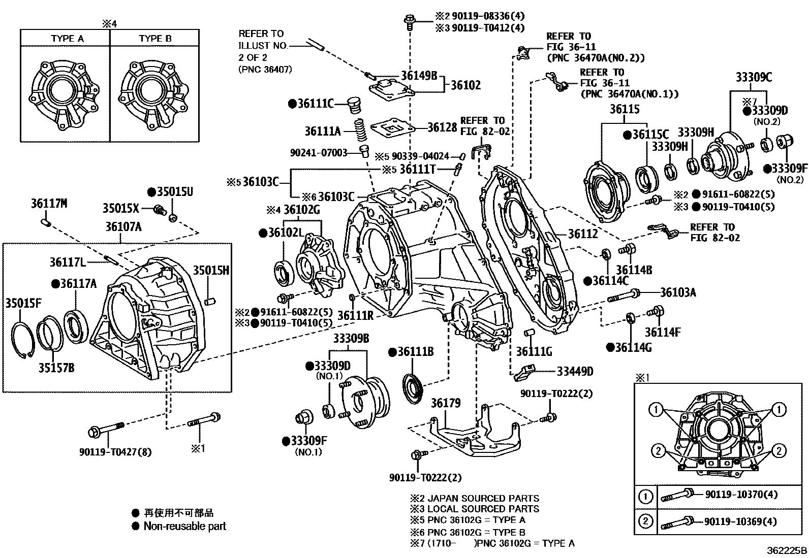 Toyota HILUX Transfer Case & Extension Housing EPC diagram — 362225B