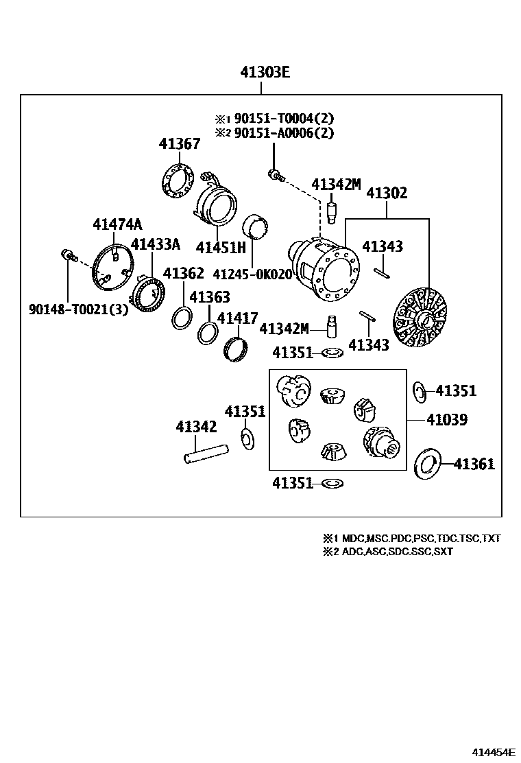Toyota HILUX 后桥壳和差速器 EPC diagram — 414454E