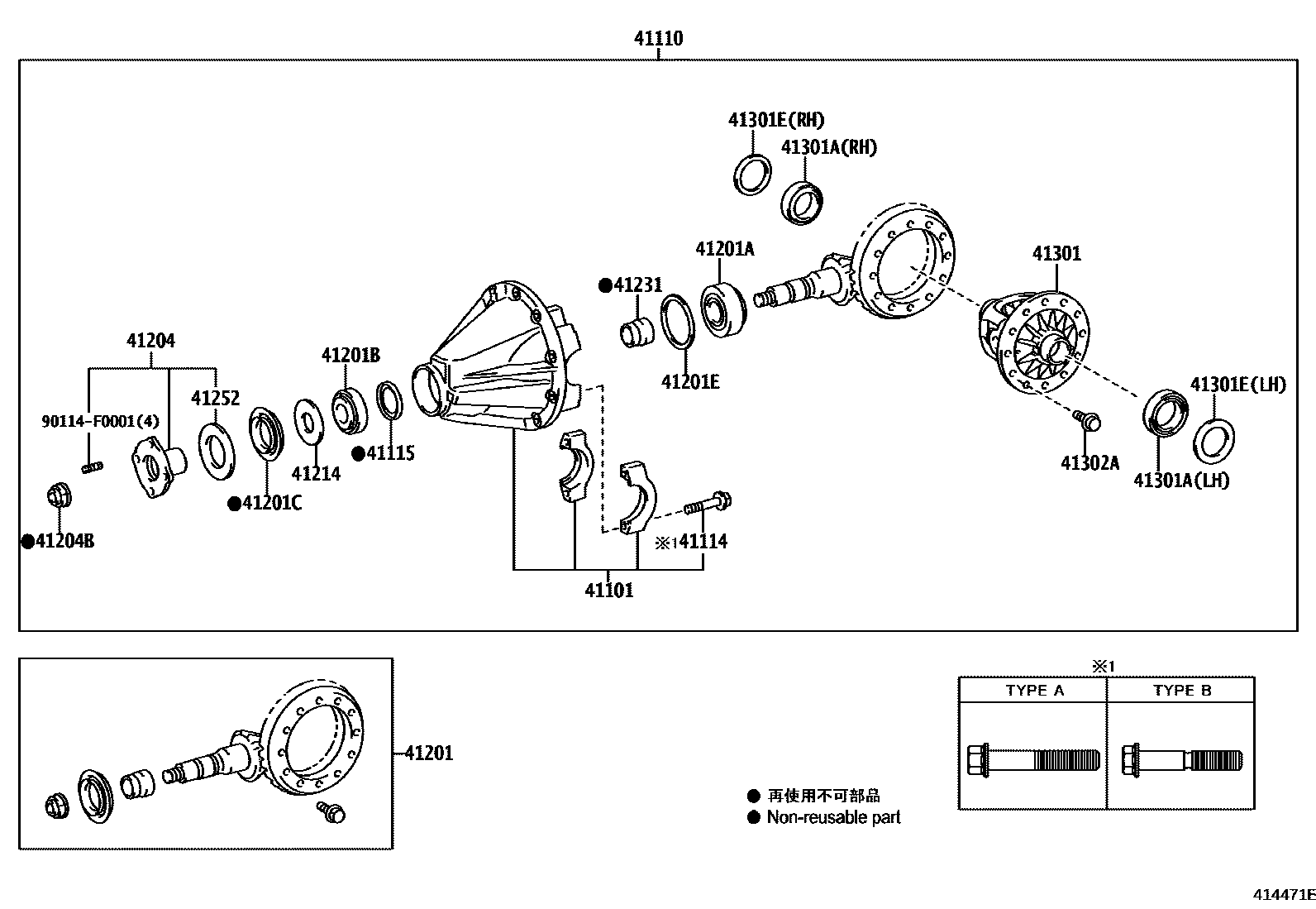 Toyota HILUX 后桥壳和差速器 EPC diagram — 414471E