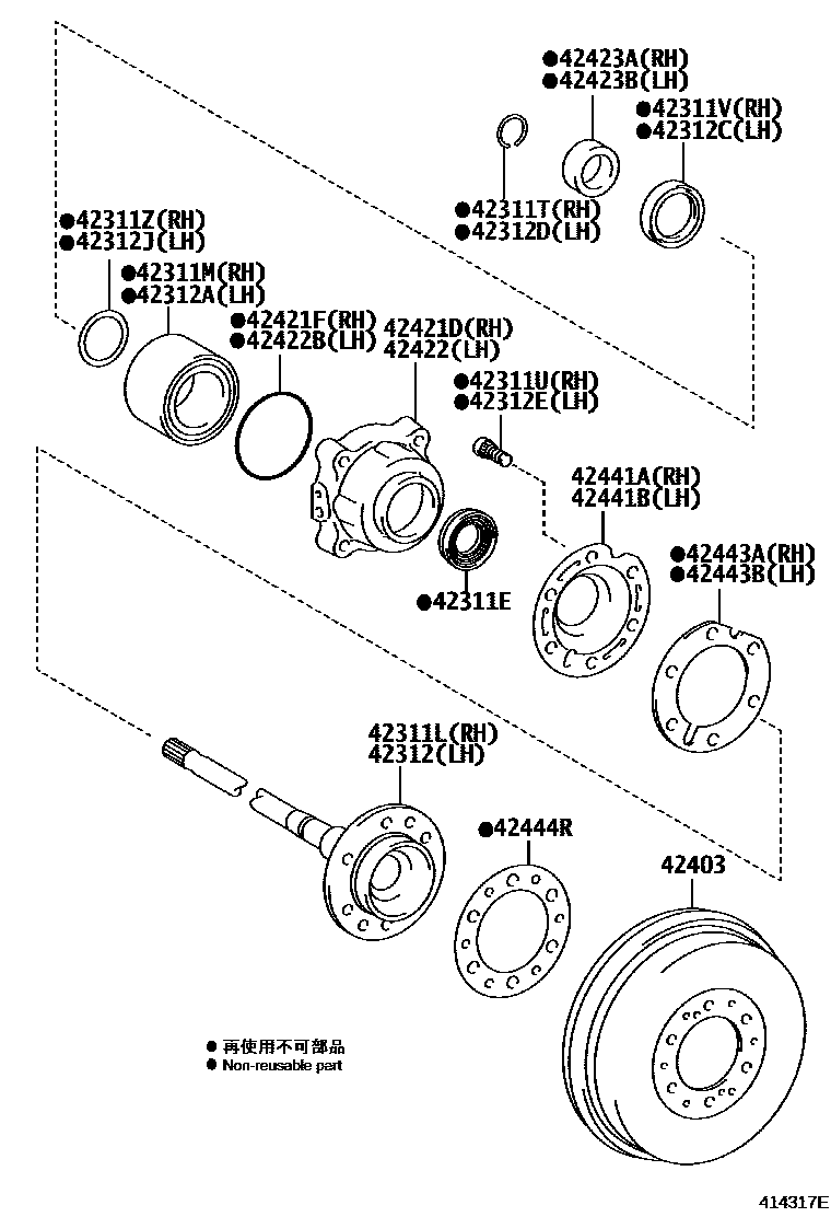 Toyota HILUX 后桥半轴和后桥轮毂 EPC diagram — 414317E