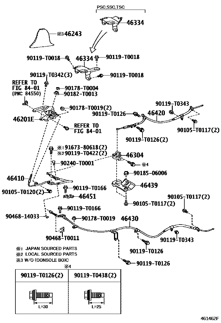 Toyota HILUX Parking Brake & Cable EPC diagram — 461462F