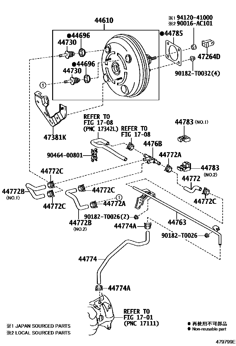 Toyota HILUX 制动助力器和真空管 EPC diagram — 479799E