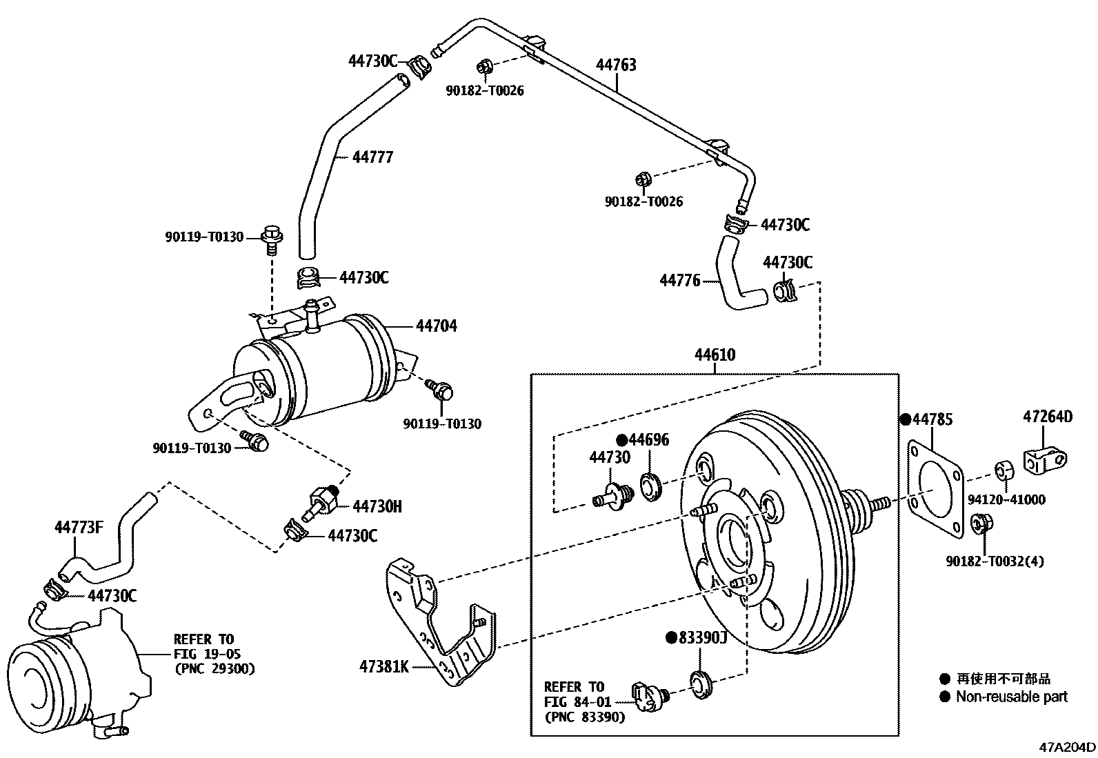 Toyota HILUX 制动助力器和真空管 EPC diagram — 47A204D