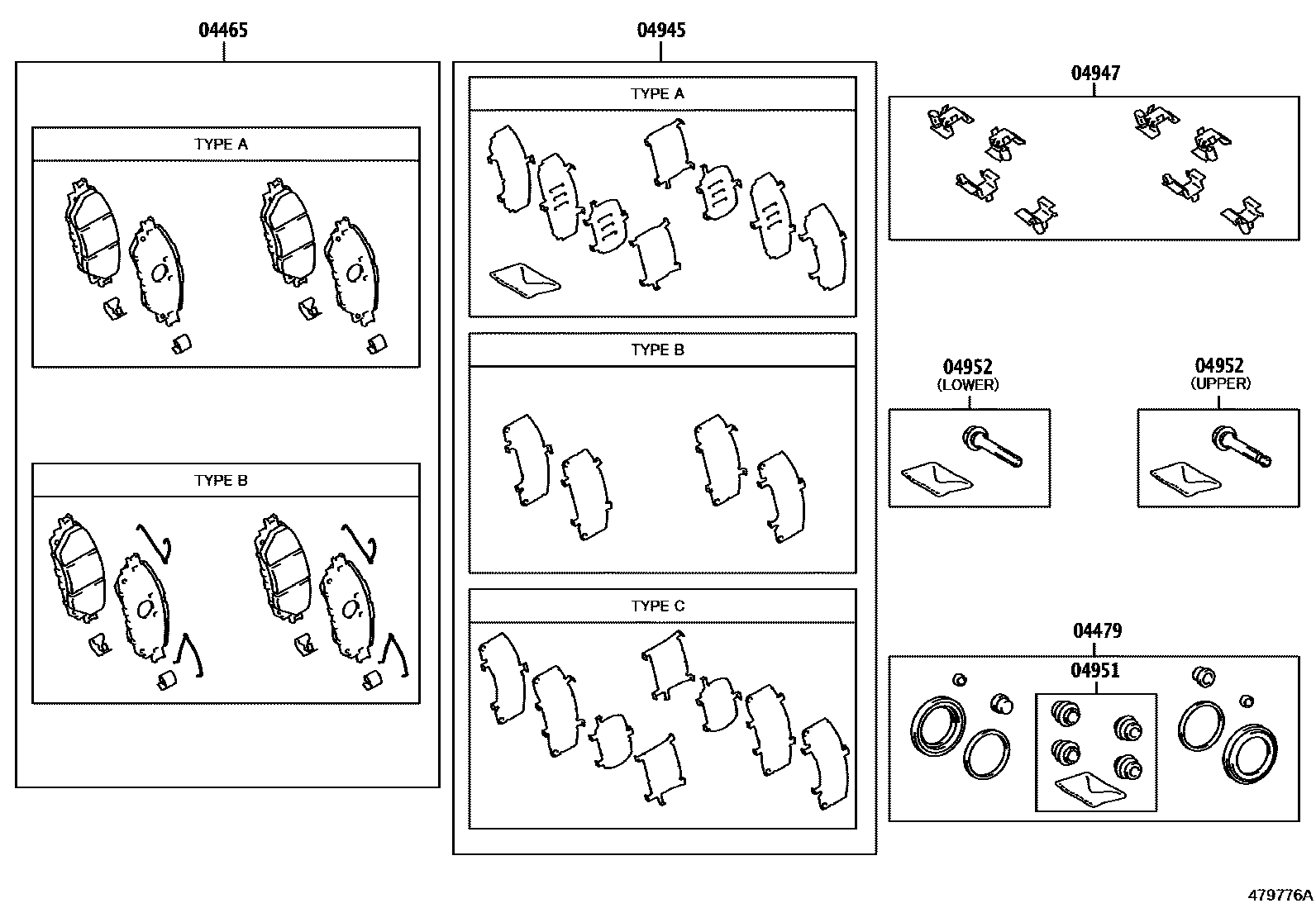 Toyota HILUX 前盘式制动器卡钳和防尘罩 EPC diagram — 479776A