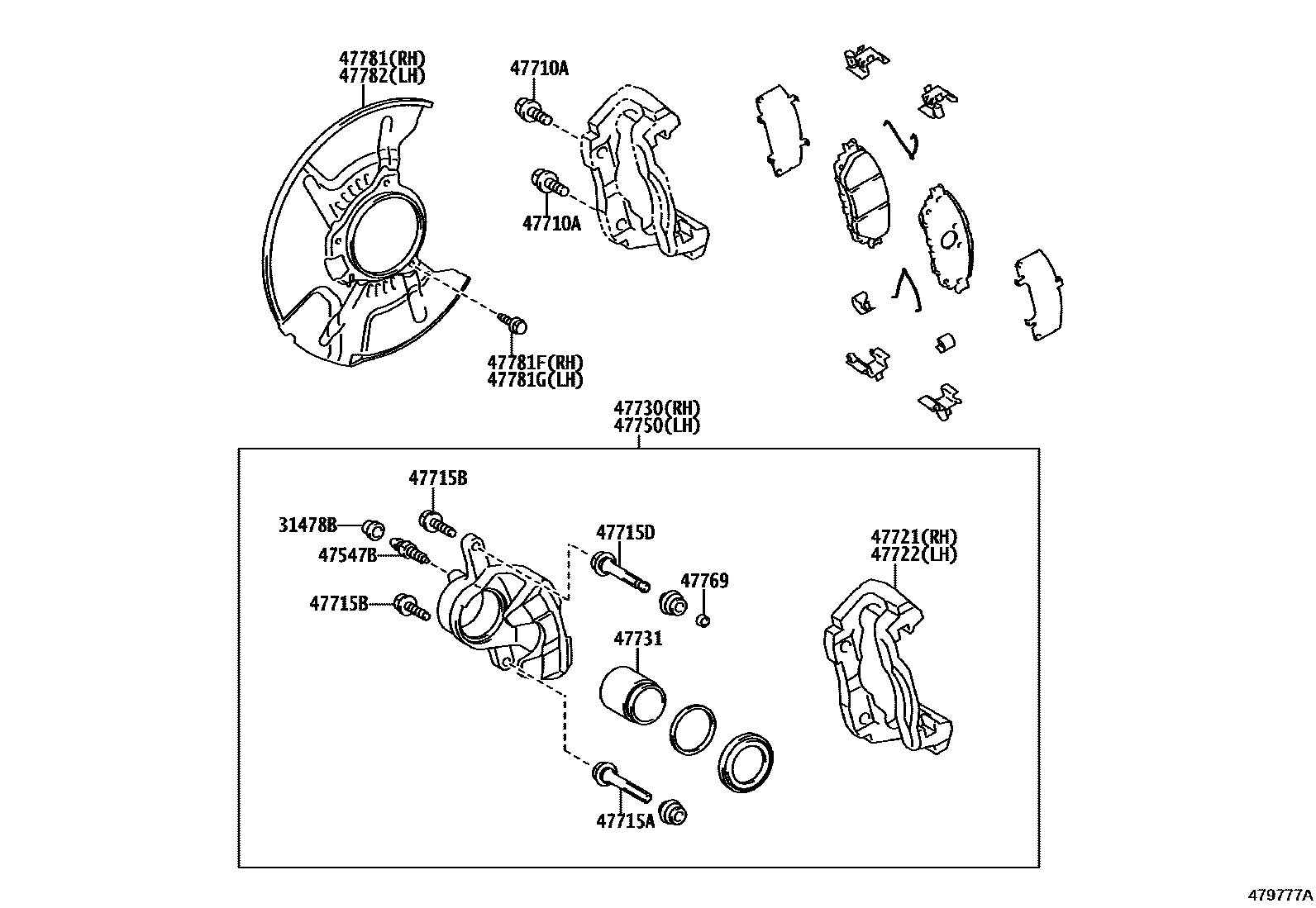 Toyota HILUX 前盘式制动器卡钳和防尘罩 EPC diagram — 479777A