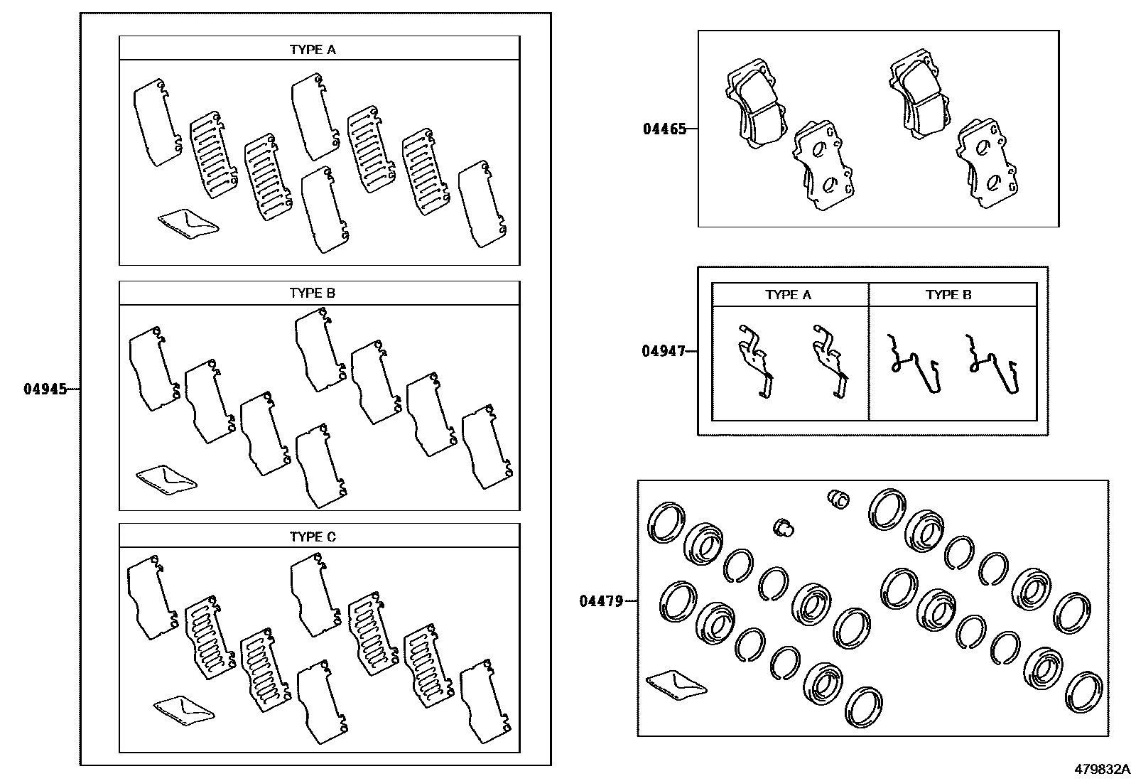 Toyota HILUX 前盘式制动器卡钳和防尘罩 EPC diagram — 479832A