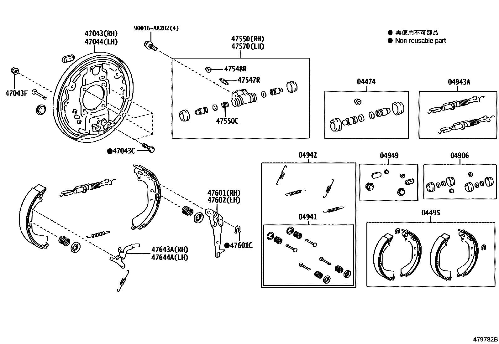 Toyota HILUX 后鼓式制动器分泵和底板 EPC diagram — 479782B
