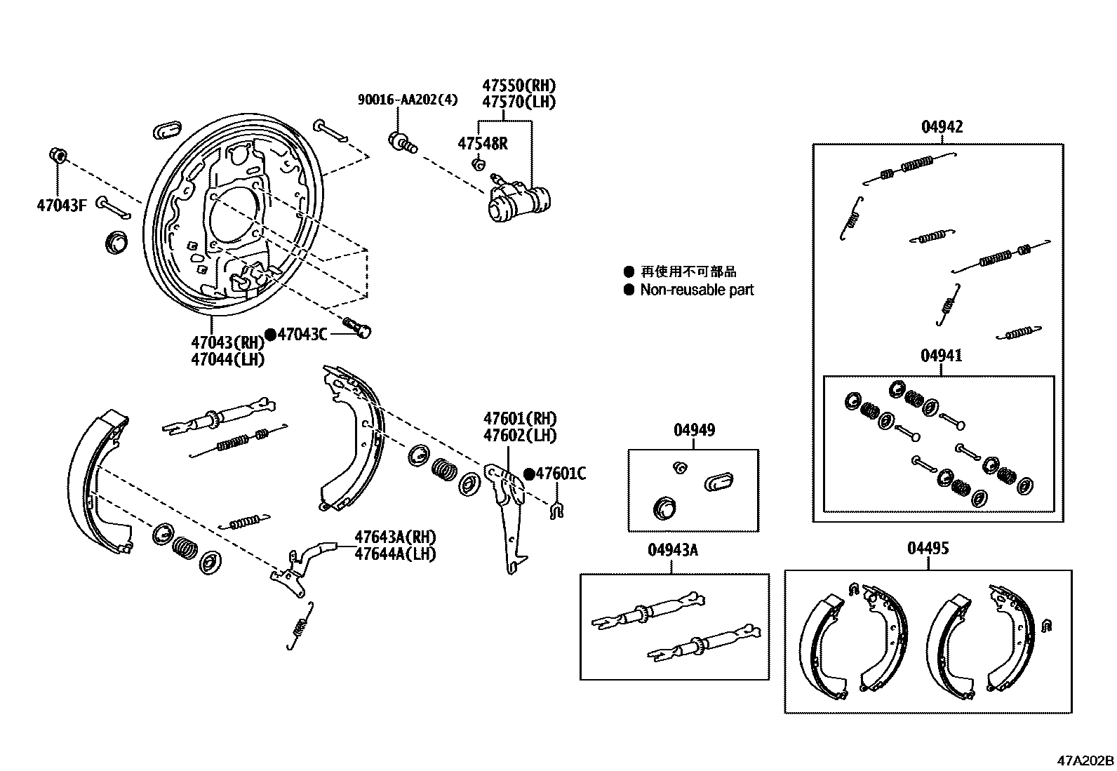 Toyota HILUX 后鼓式制动器分泵和底板 EPC diagram — 47A202B