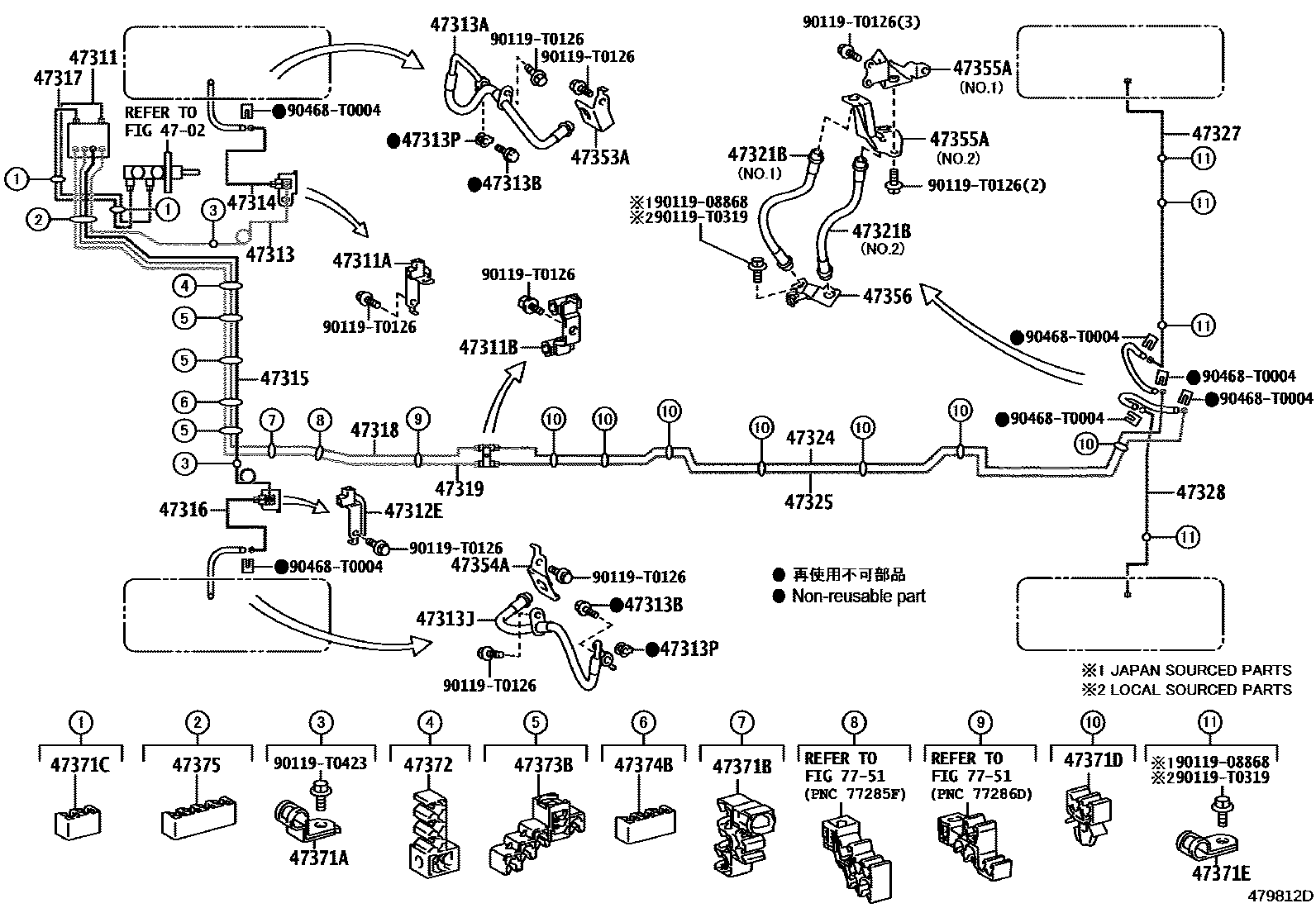 Toyota HILUX 制动配管和卡箍 EPC diagram — 479812D