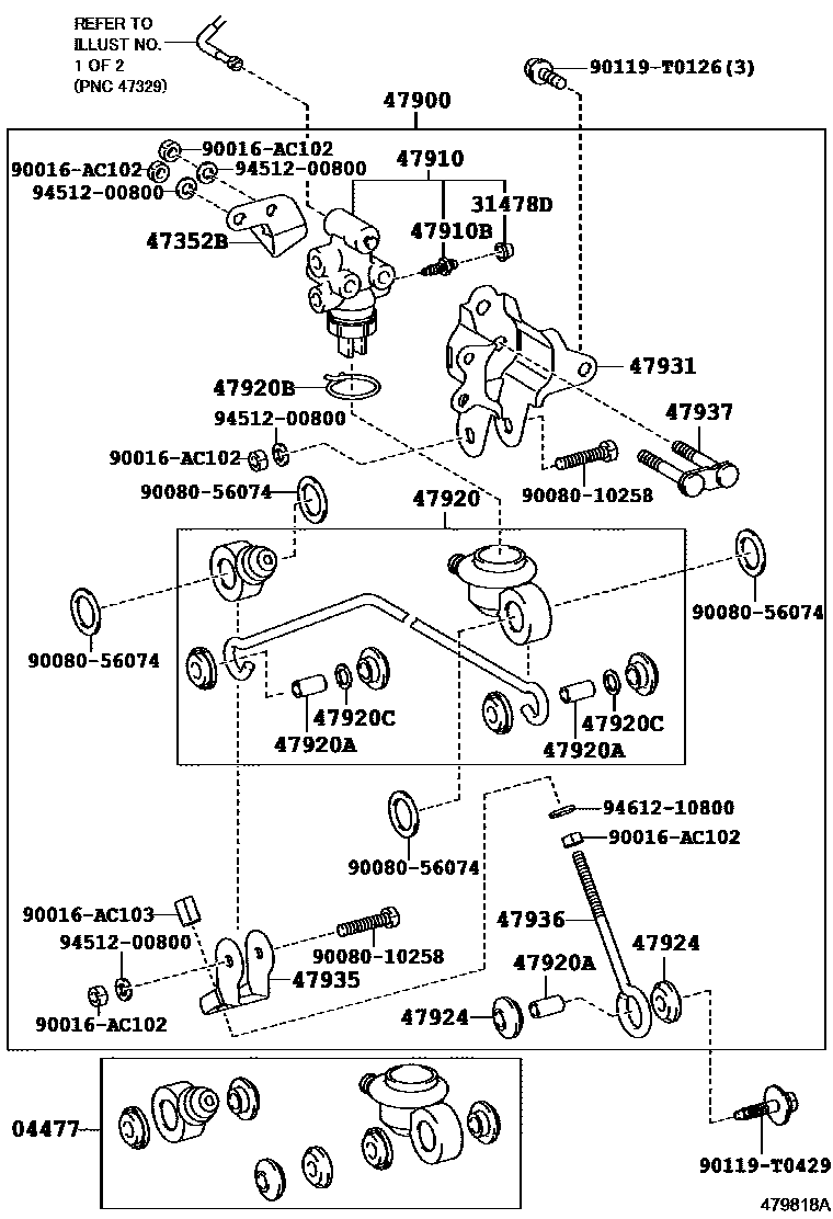 Toyota HILUX 制动配管和卡箍 EPC diagram — 479818A