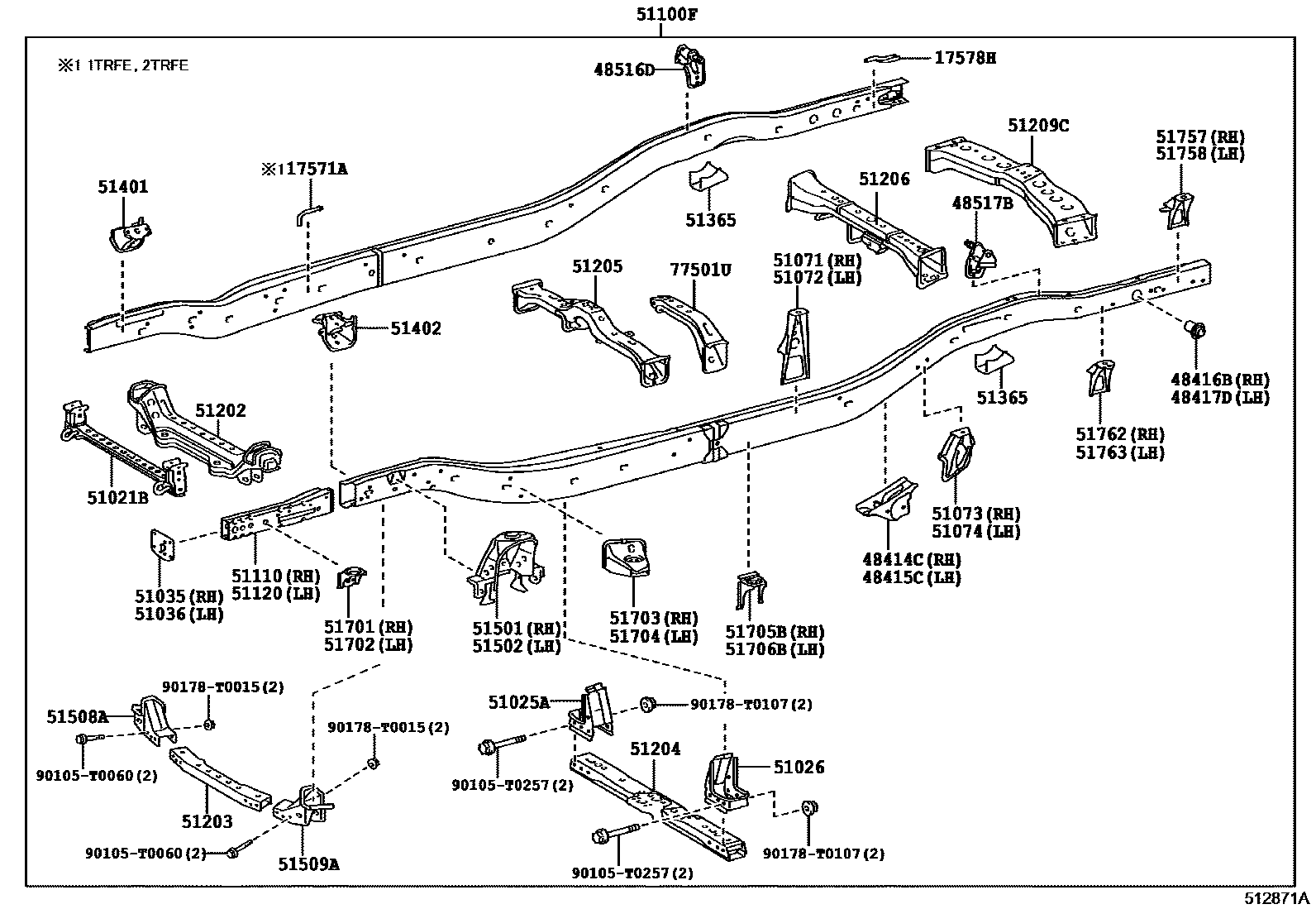 Toyota HILUX 车架 EPC diagram — 512871A