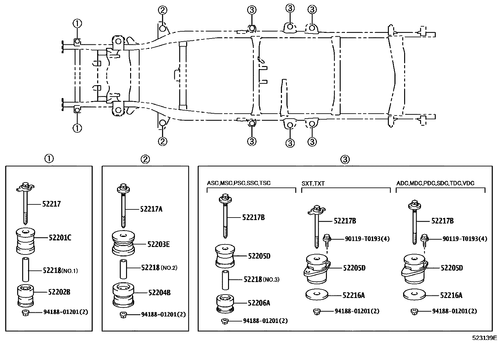 Toyota HILUX 驾驶室悬置和车身悬置 EPC diagram — 523139E