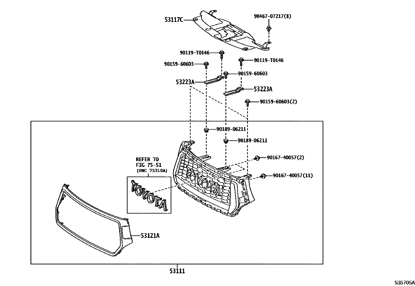 Toyota HILUX radiator grille EPC diagram — 535705