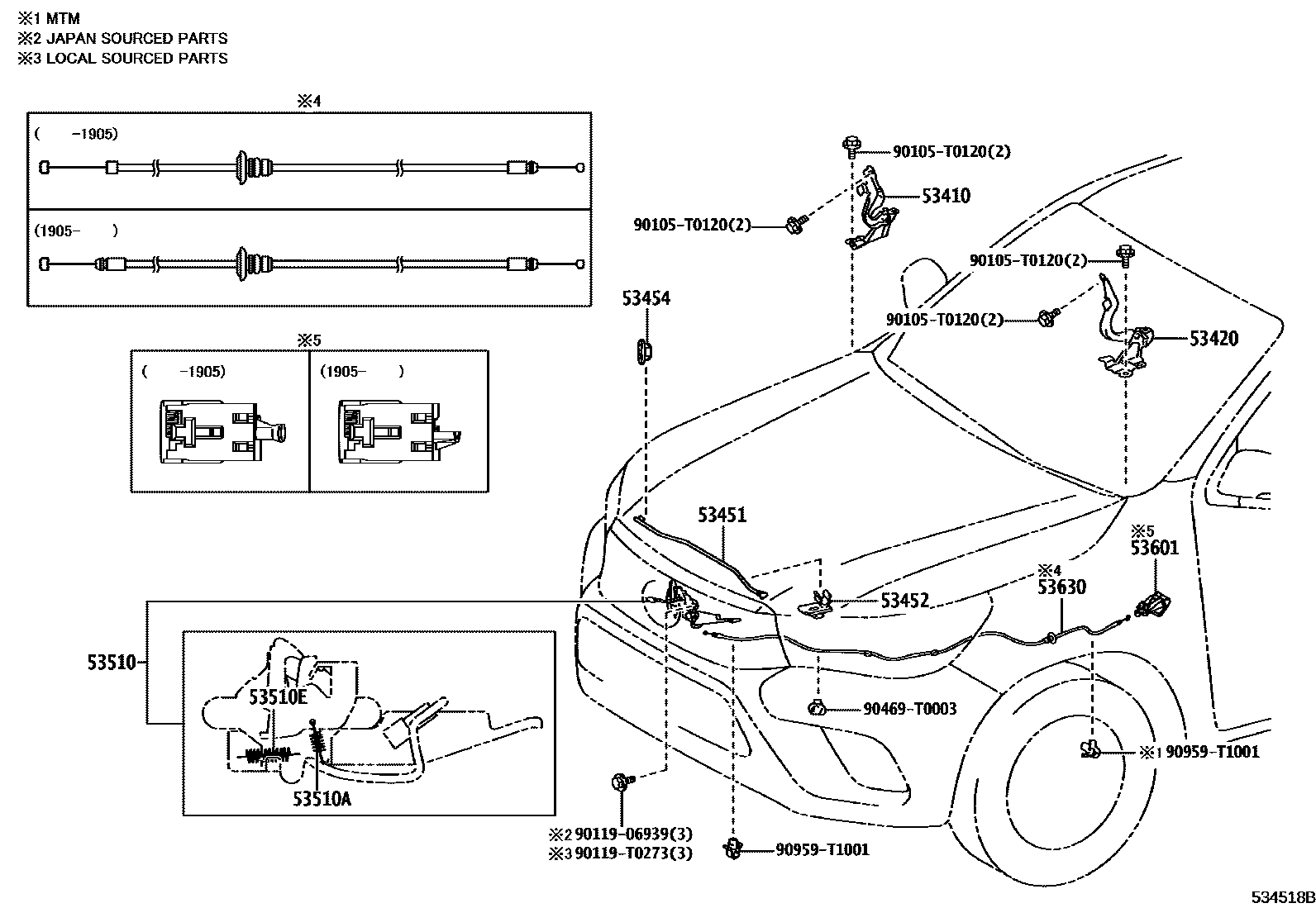 Toyota HILUX 发动机盖锁和铰链 EPC diagram — 534518B