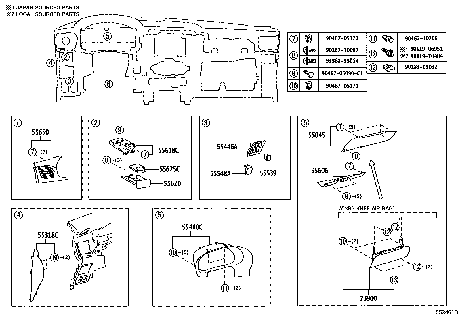 Toyota HILUX 仪表板和手套箱 EPC diagram — 553461D