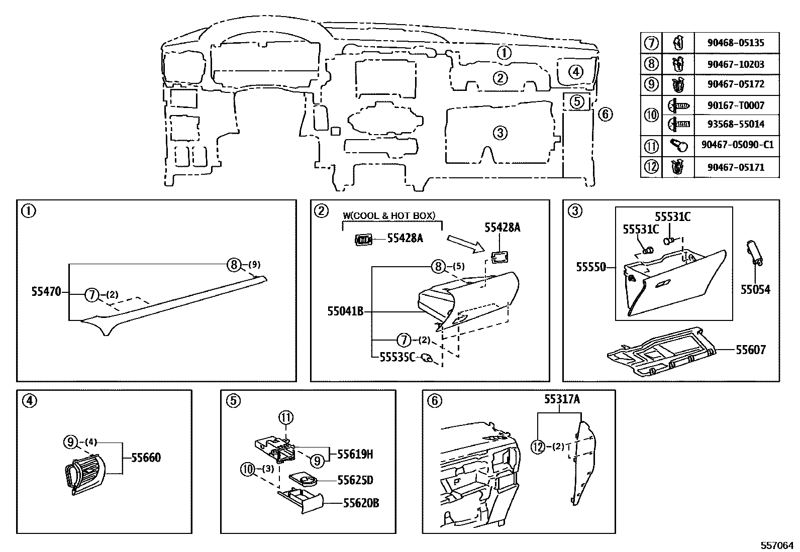 Toyota HILUX 仪表板和手套箱 EPC diagram — 557064