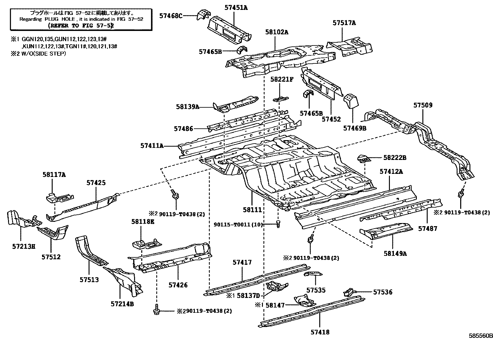Toyota HILUX 前地板和前地板梁 EPC diagram — 585560B