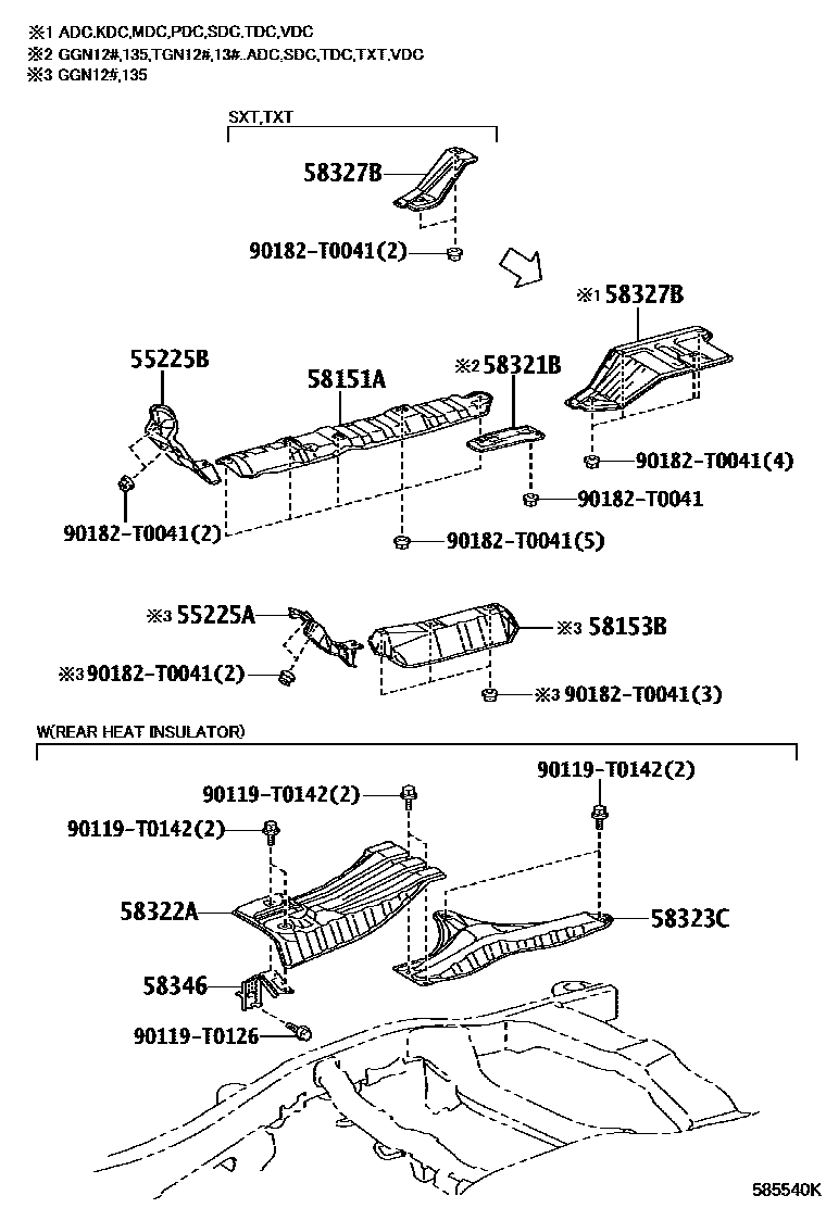 Toyota HILUX 地板隔热垫 EPC diagram — 585540K